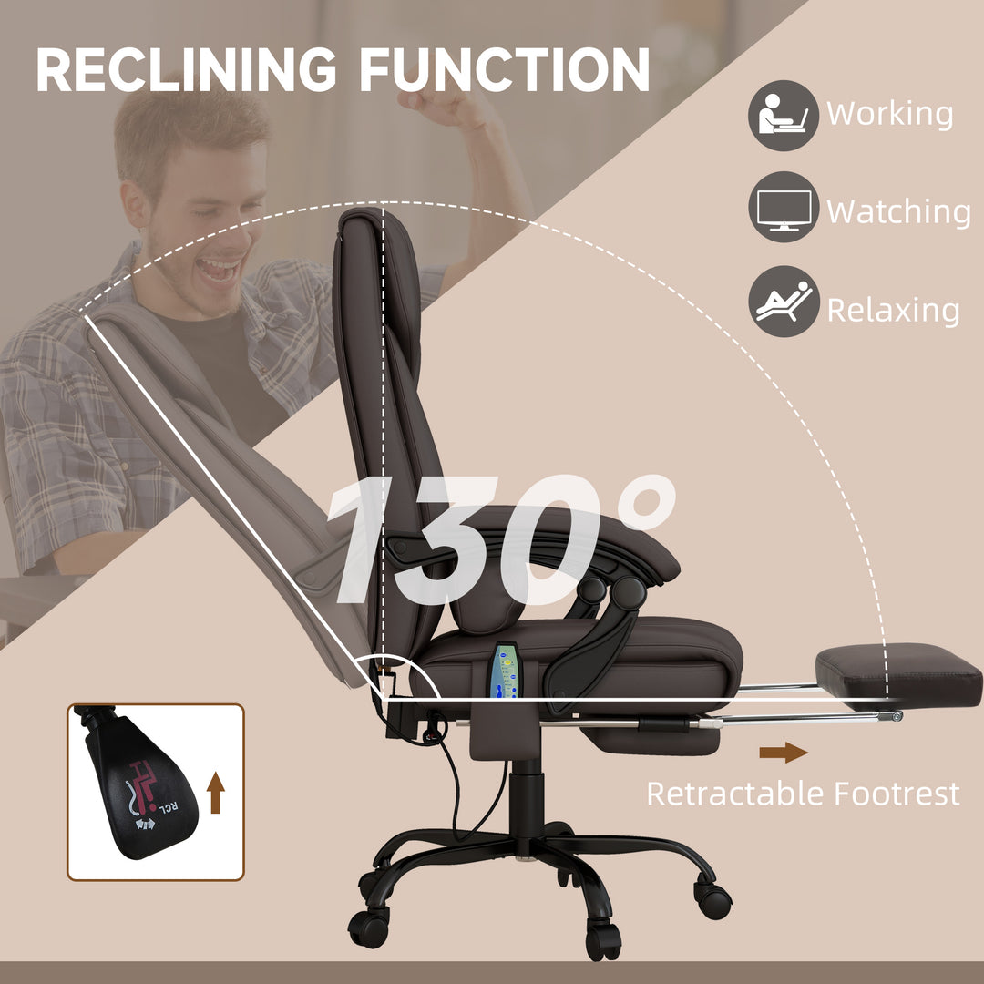 Vinsetto 6-Point PU Leather Massage Office Chair, Reclining Chair Height Adjustable Computer Chair with Footrest, Swivel Wheels, Remote