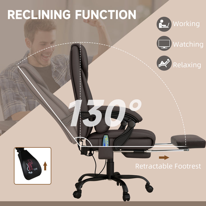 Vinsetto 6-Point PU Leather Massage Office Chair, Reclining Chair Height Adjustable Computer Chair with Footrest, Swivel Wheels, Remote