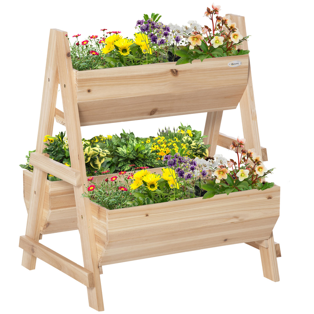 Outsunny Wood Raised Garden Bed, Outdoor Planter Box with Stand, Nonwoven Fabric for Vegetables, Herbs, Flowers, Natural