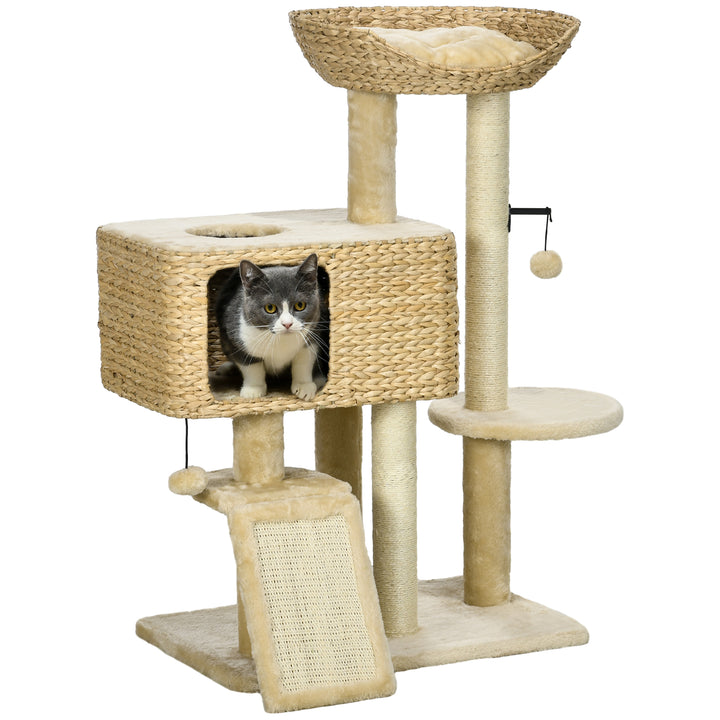 95cm Cat Tree Tower for Indoor Cats, with Scratching Post, Cat House, Toy Ball, Platform - Beige