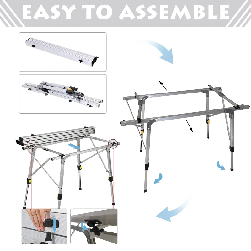 3FT Folding Aluminium Picnic Table Portable Camping BBQ Table Roll Up Top with Carrying Bag Silver