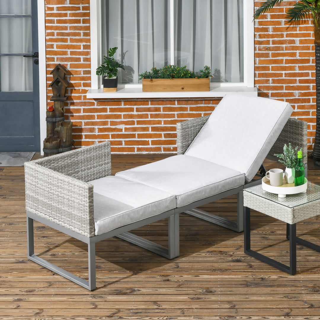 2 Seater Rattan Wicker Adjustable Sofa and Coffee Table Set Outdoor Garden Patio Furniture Lounge Conversation Seat Grey