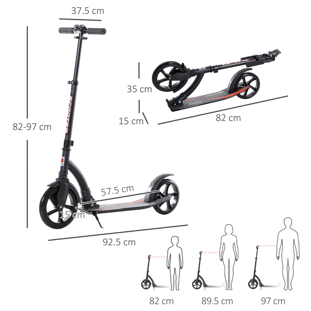 Teens Adult Kick Scooter w/ Shock Absorption Mechanism Foldable Adjustable Height Aluminium Frame Ride On Toy for 14+ - Black