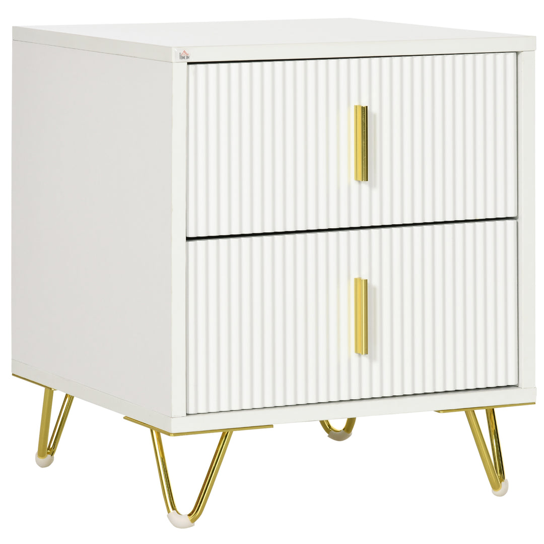 Bedside Table with 2 Drawers, Side End Table, Nightstand with Metal Frame for Living Room, Bedroom, White