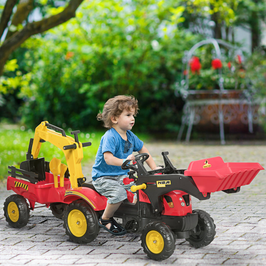 Kids Controllable Excavator Plastic Ride On Pedal Truck Red/Yellow