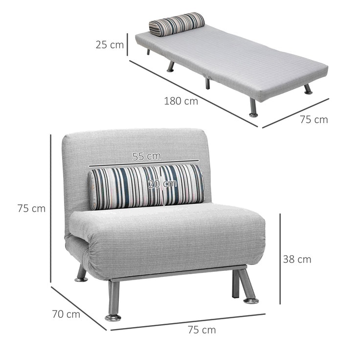 HOMCOM Single Sofa Bed, 1 Person Sleeper Foldable Lounge with Pillow, Grey