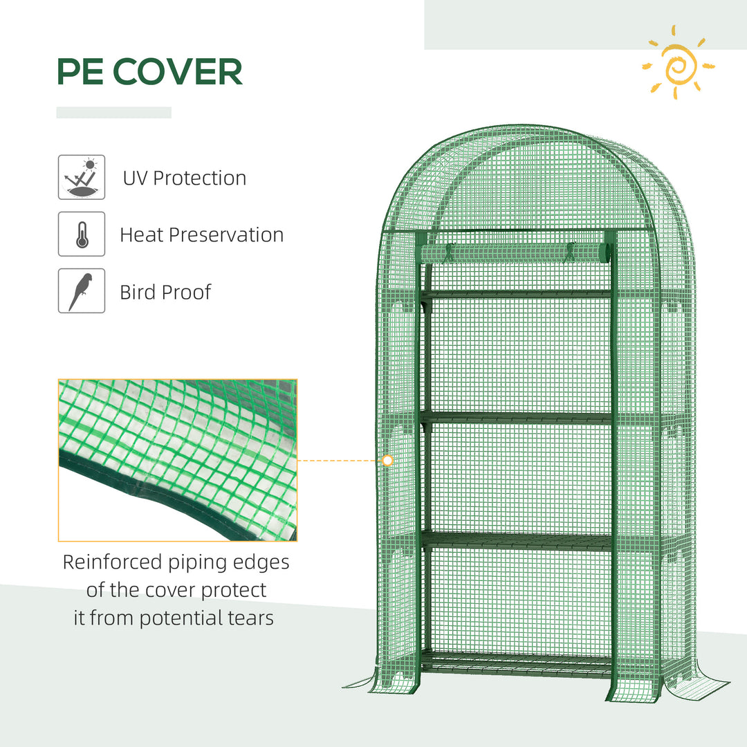 Outsunny 80x49x160cm Mini Greenhouse for Outdoor, Portable Gardening Plant with Storage Shelf, Roll-Up Zippered Door, Metal Frame and PE Cover, Green