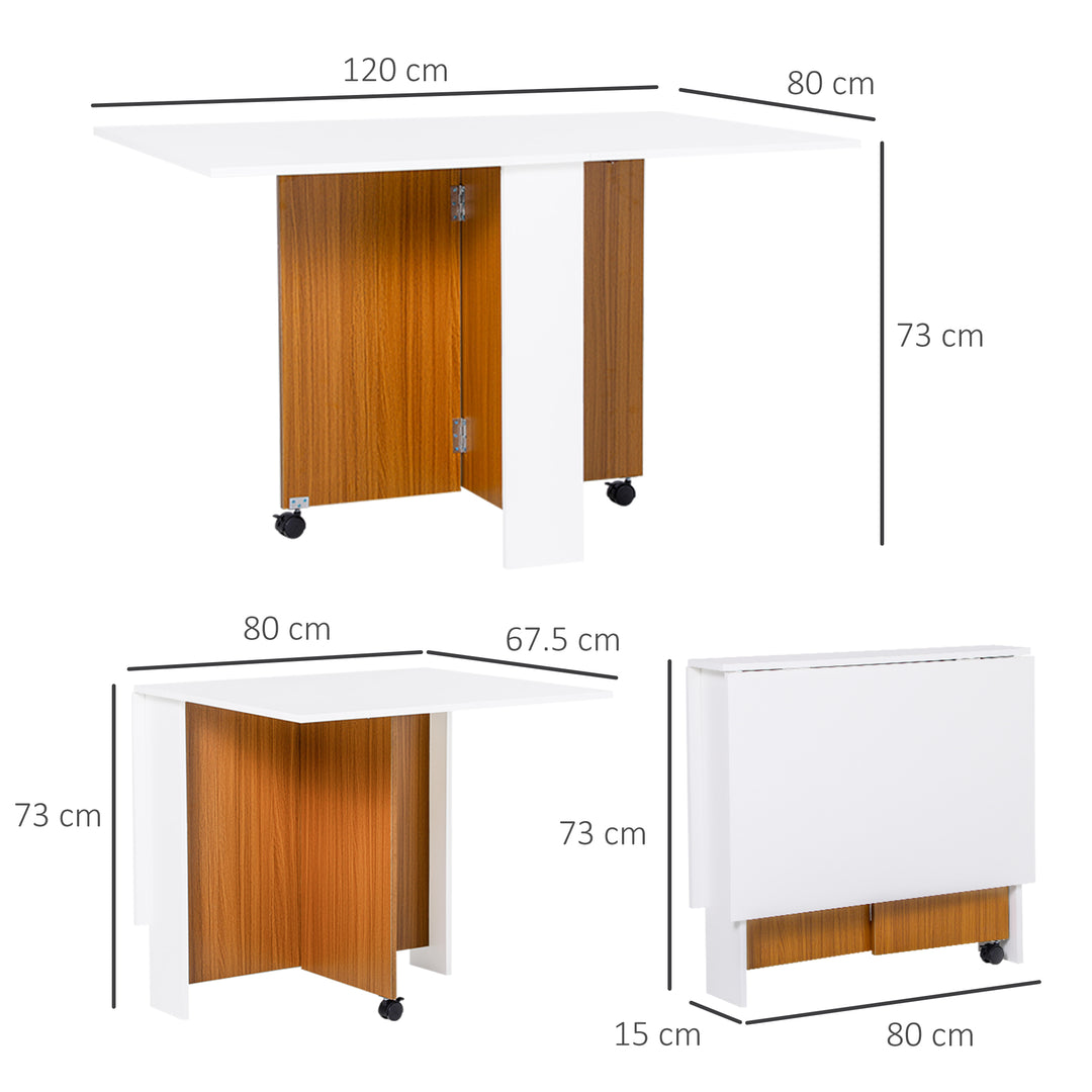 Folding Dining Table Writing Desk Workstation w/ Casters Teak Colour, White