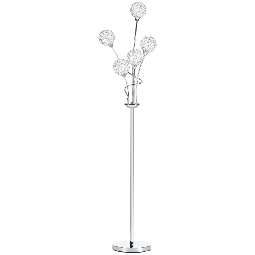 Crystal Floor Lamps for Living Room Bedroom with 5 Light, Modern Upright Standing Lamp, 34x25x156cm, Silver