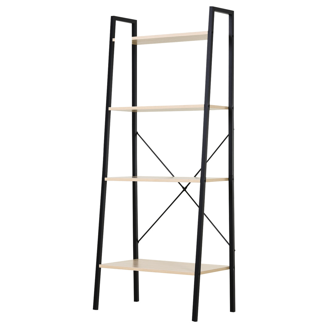 4-Tier Vintage Ladder Shelf Bookcase Wood Storage Rack Stand Plants Display Black natural