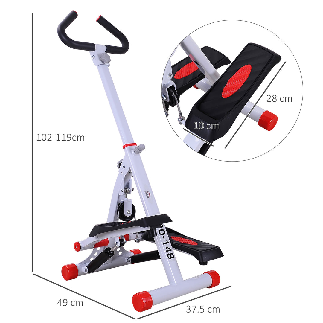 Foldable Stepper with Handle Hand Grip Workout Fitness Machine Sport Exercise Gym Bar Cardio Steel-White/Red Spinning