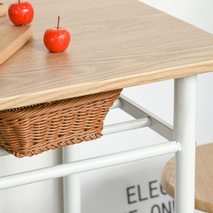 Bar Table Set, Bar Set-1 Bar Table and 2 Stools with Metal Frame Footrest and Storage Shelf for Kitchen, Dining Room, Pub, Cafe, White and Oak