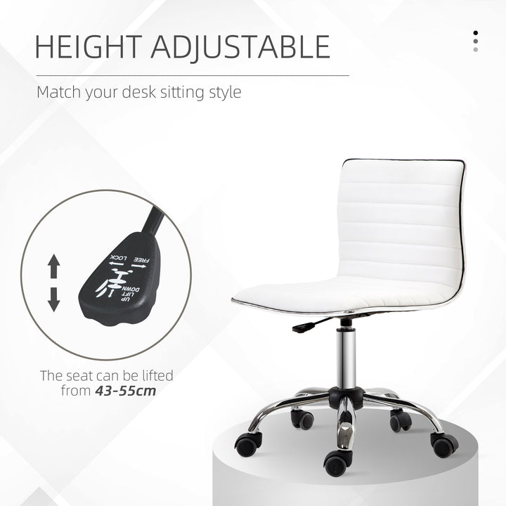 Adjustable Swivel Office Chair with Armless Mid-Back in PU Leather and Chrome Base - White