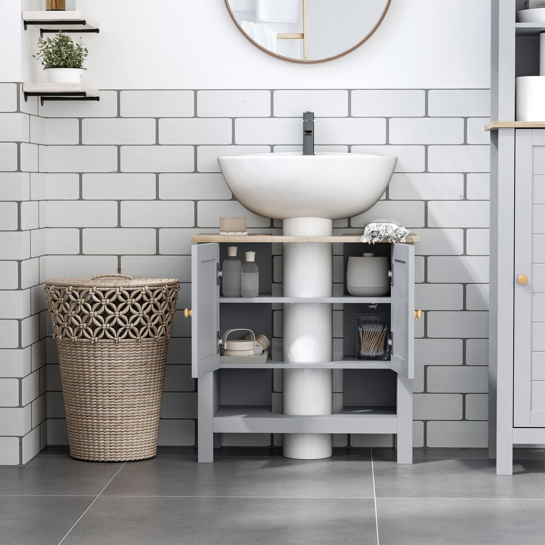 Under Sink Cabinet, Bathroom Vanity Unit, Pedestal Under Sink Design, Storage Cupboard with Adjustable Shelf, Grey