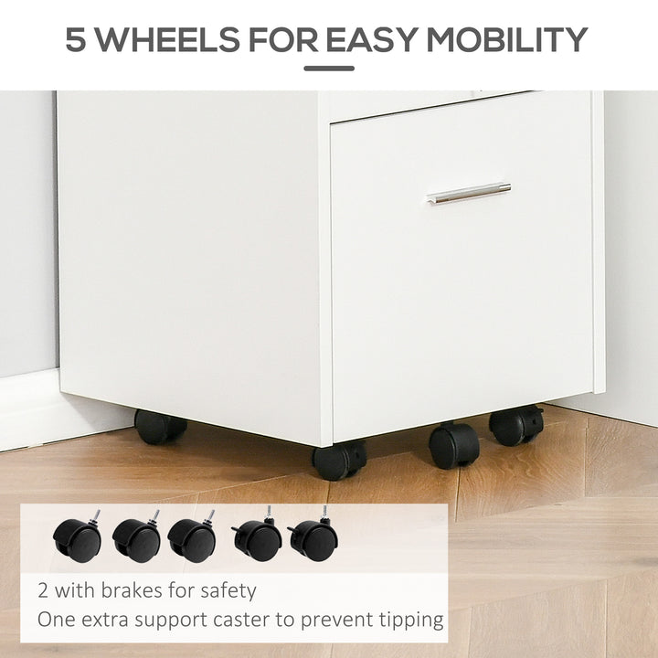 Vinsetto Mobile File Cabinet Lockable Storage Unit Cupboard Home Filing Furniture for Office, Bedroom and Living Room, 39.5x40x60cm, White