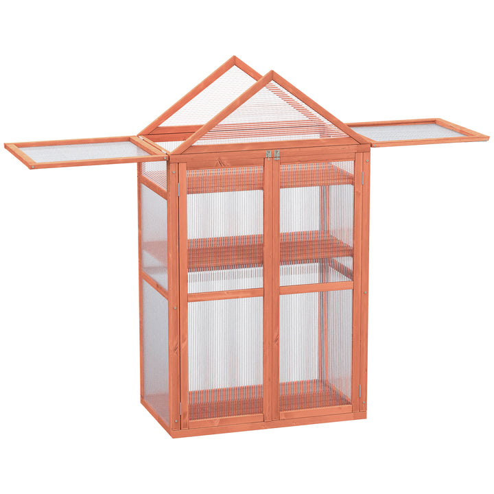 Outsunny 3-Tier Wooden Cold Frame Greenhouse Garden Polycarbonate Grow House w/ Adjustable Shelves, Double Doors, 80 x 47 x 138 cm, Orange