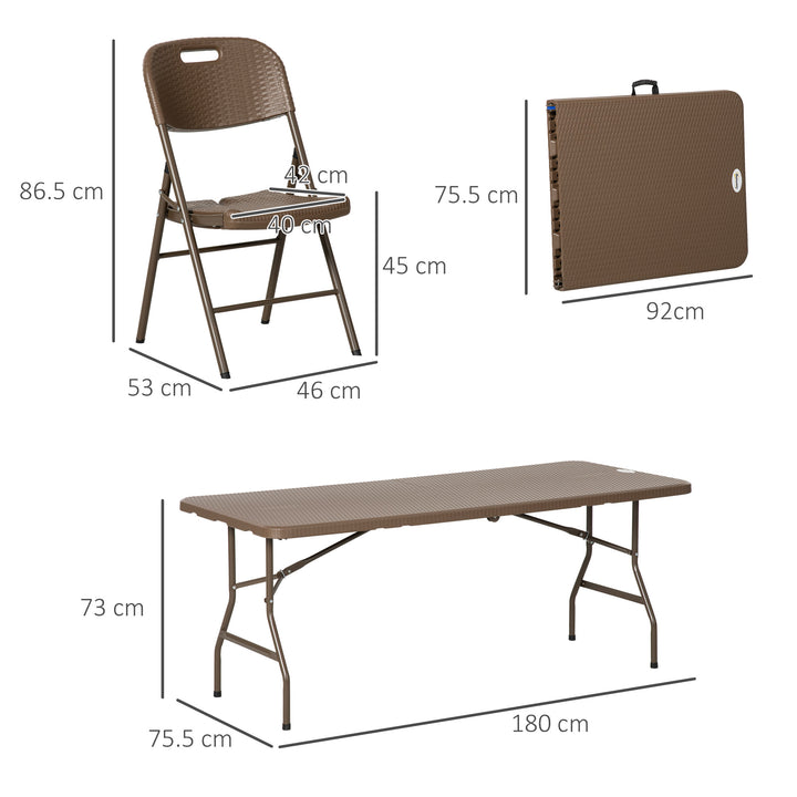 Patio 7 PCs Resin Rattan Dining Set, Foldable Chairs and Table w/ HDPE Molding Process, Portable, Space-saving for Indoor Outdoor Dark Brown