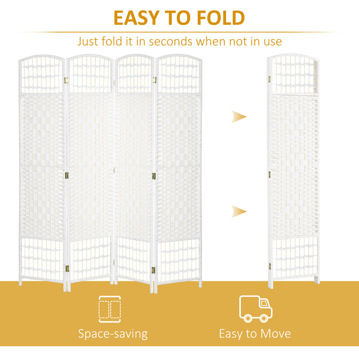 4 Panel Folding Room Divider, Privacy Screen, Freestanding Paravent Partition Separator for Living Room, Bedroom and Office, 160 x 170cm, White