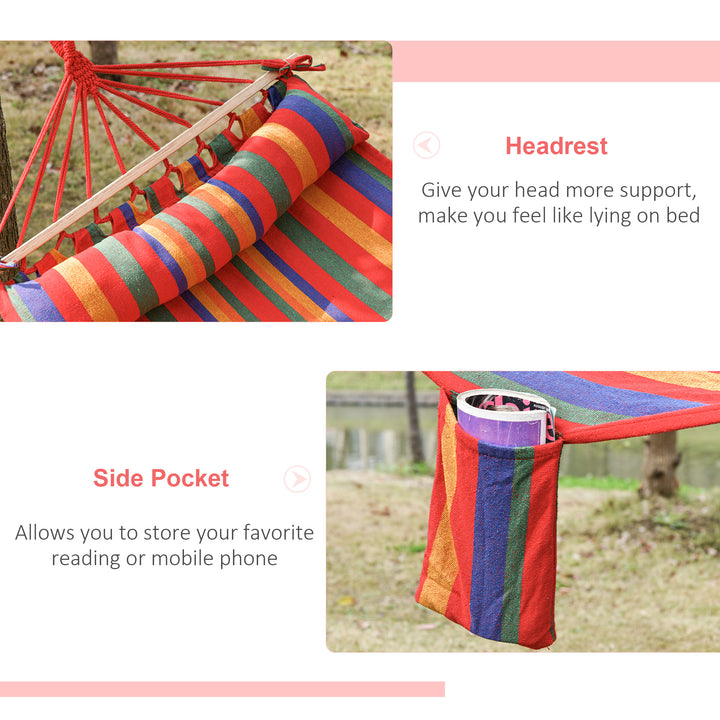 Cotton Hammock Soft Portable Swing Sleeping w/ Headrest & Side Pocket Deluxe Swing Chair for Beach, Yard, Bedroom, Patio, Porch, 270 x 80 cm