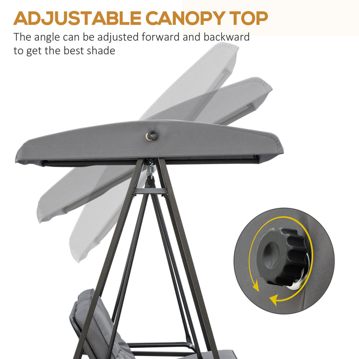 2 Seater Garden Swing Chair Outdoor Hammock Bench with Steel Frame Adjustable Tilting Canopy for Patio, Grey