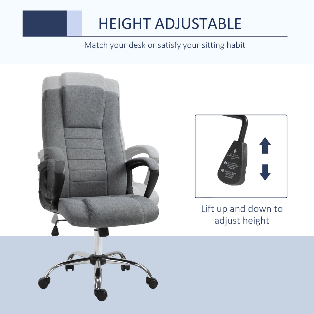 High Back Office Chair 360° Swivel Chair Adjustable Height Tilt Function Linen Deep Grey 62W x 62D x 110-119H cm