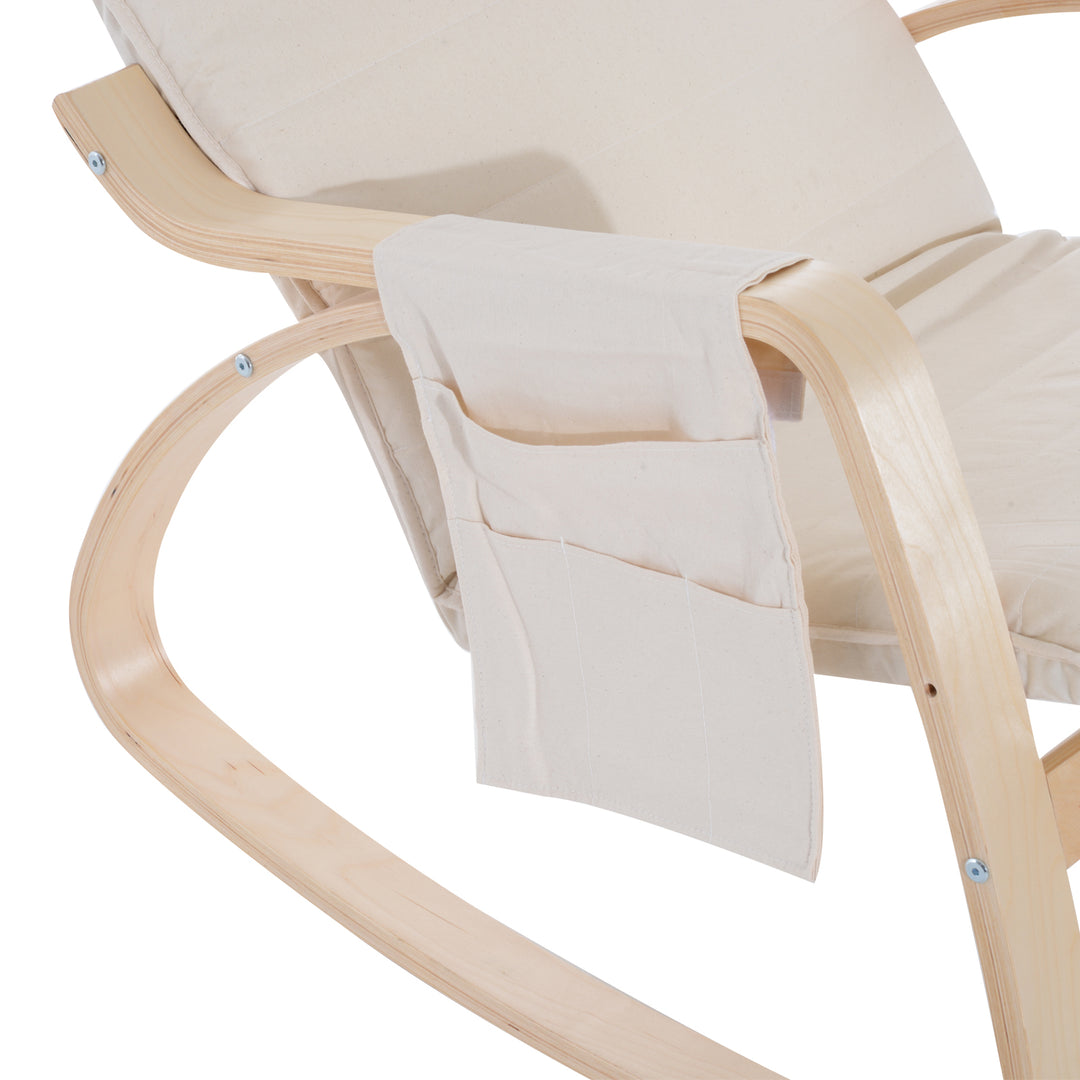 Rocking Lounge Chair Recliner Relaxation Lounging Relaxing Seat with Adjustable Footrest, Side Pocket and Pillow, Cream White