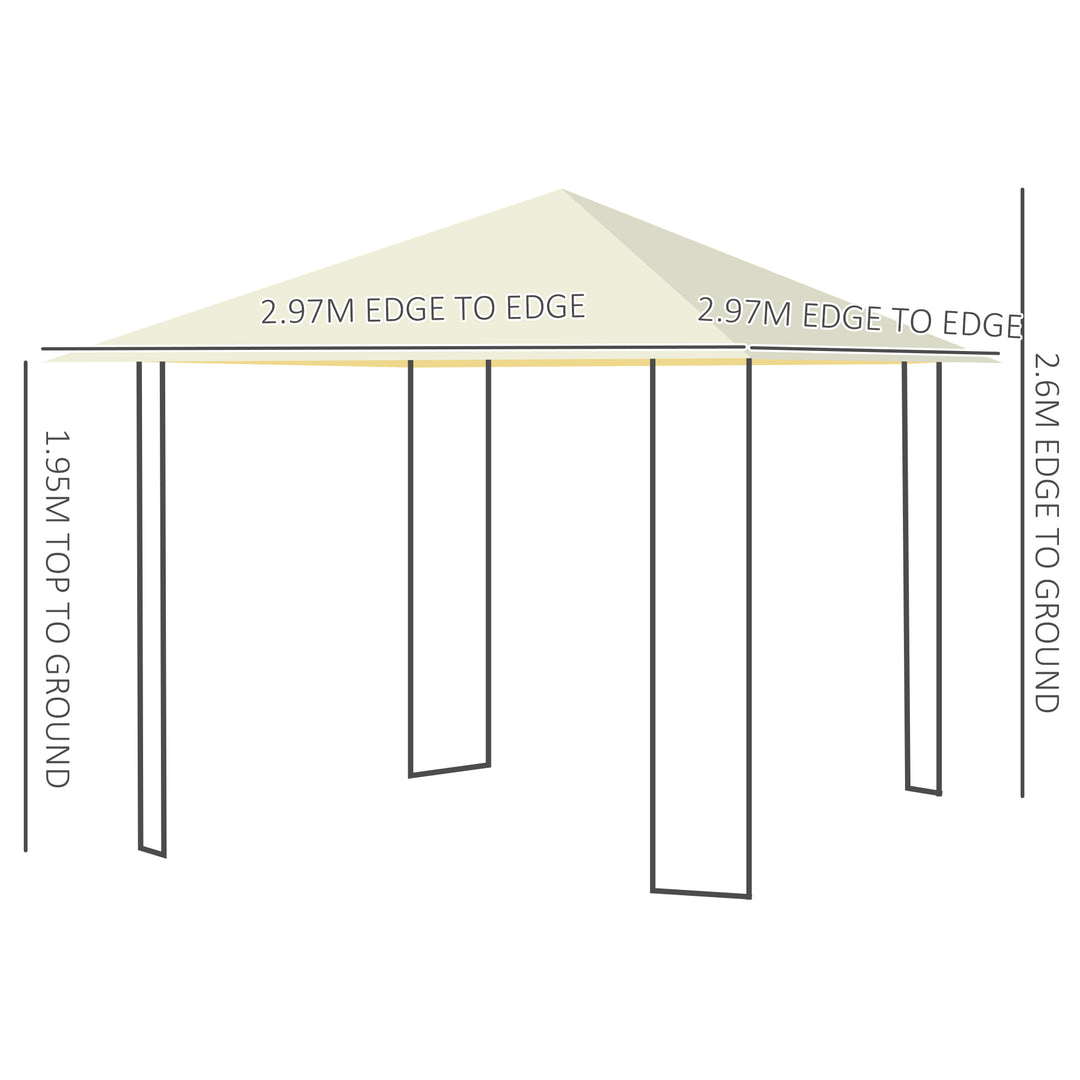 Outsunny 3 x 3 m Garden Metal Gazebo for Party and BBQ w/ Water-resistant PE Canopy Top, Cream