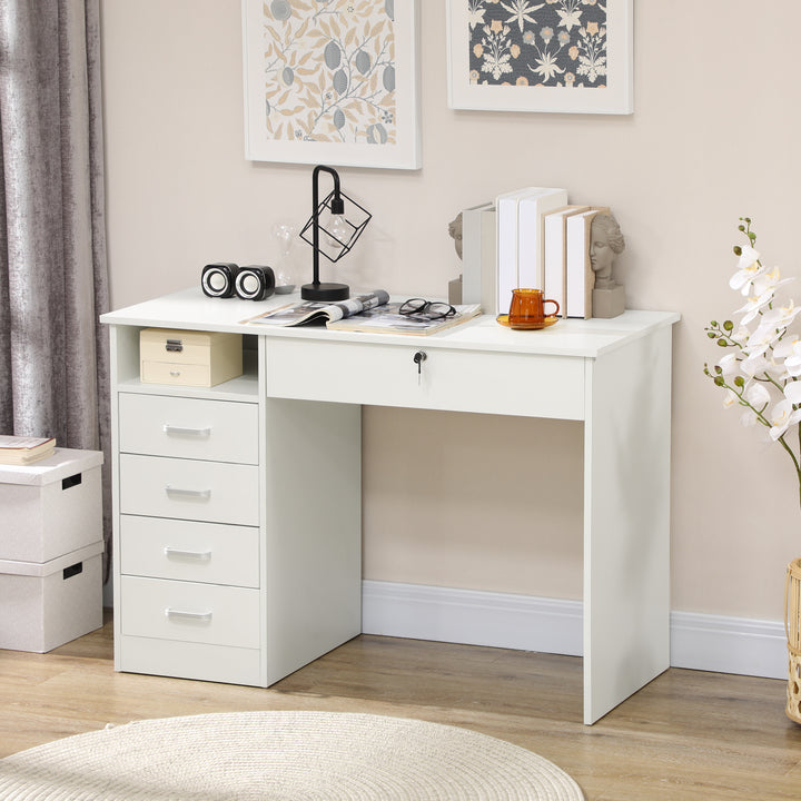 Computer Desk, Home Office Desk with Lockable Drawer, Storage Shelf for Study Bedroom, 110 x 50 x 76 cm, White
