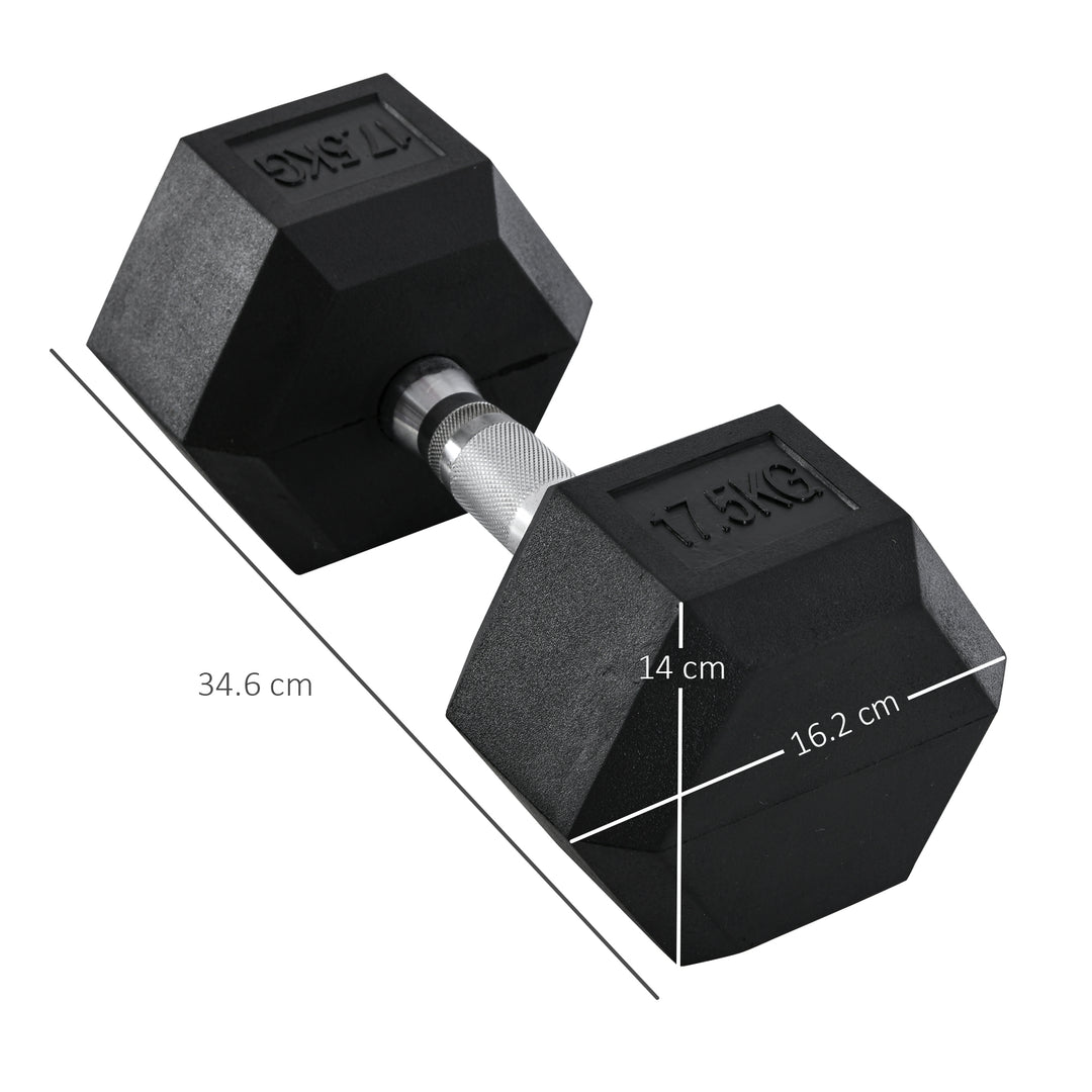 HOMCOM 17.5KG Single Rubber Hex Dumbbell Portable Hand Weights Dumbbell Home Gym Workout Fitness Hand Dumbbell