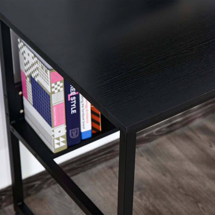 Computer Desk w/ Storage Shelf Adjustable Feet Metal Frame Home Office Laptop Study Writing Workstation Table Black
