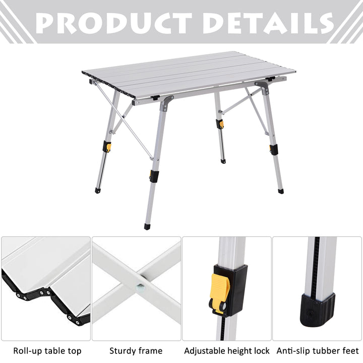 3FT Folding Aluminium Picnic Table Portable Camping BBQ Table Roll Up Top with Carrying Bag Silver