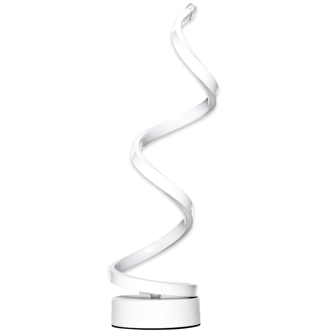 Modern Wave-Shaped LED Table Lamp with Round Metal Base, White