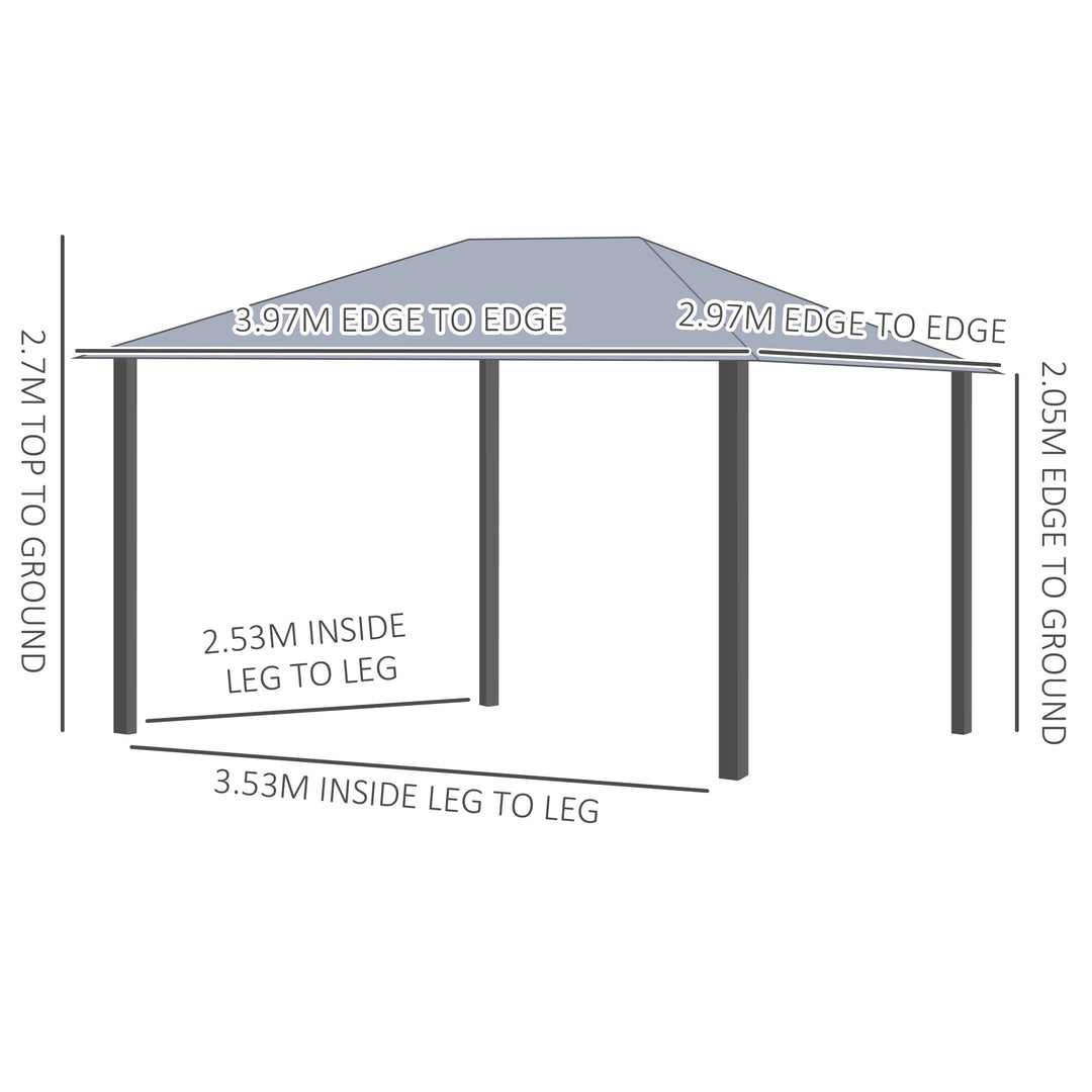 Outsunny 4 x 3(m) Outdoor Gazebo Canopy Party Tent Garden Pavilion Patio Shelter with Curtains, Netting Sidewalls, Grey
