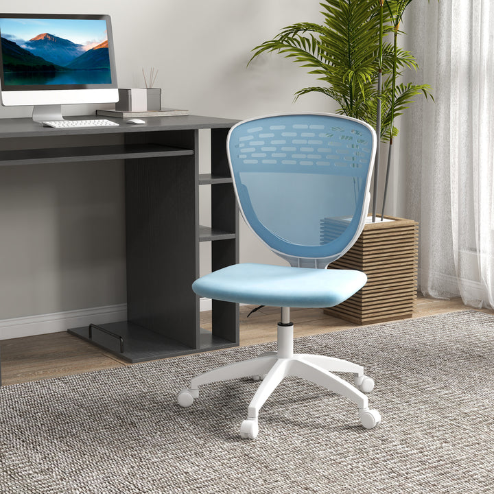 Armless Desk Chair, Height Adjustable with Swivel Wheels, Blue