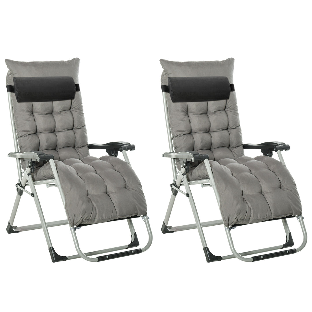 Chair Folding Garden Sun Lounger with Cushion Headrest Dark Grey