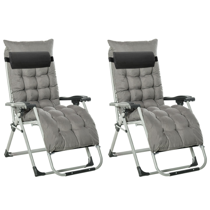 Chair Folding Garden Sun Lounger with Cushion Headrest Dark Grey
