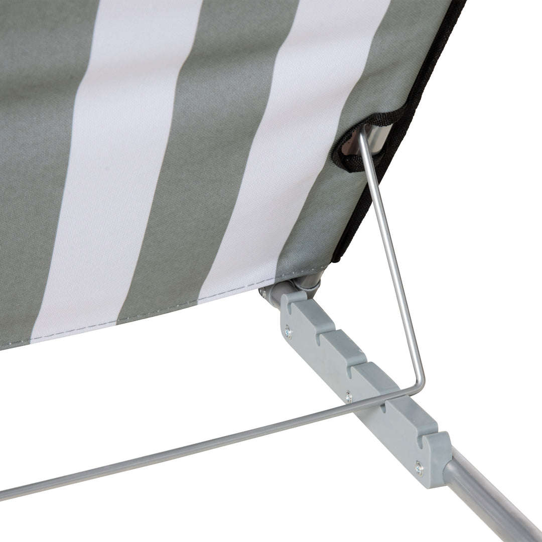 Foldable Garden Beach Chair Metal Frame PE Fabric Head Pillow, Light Grey