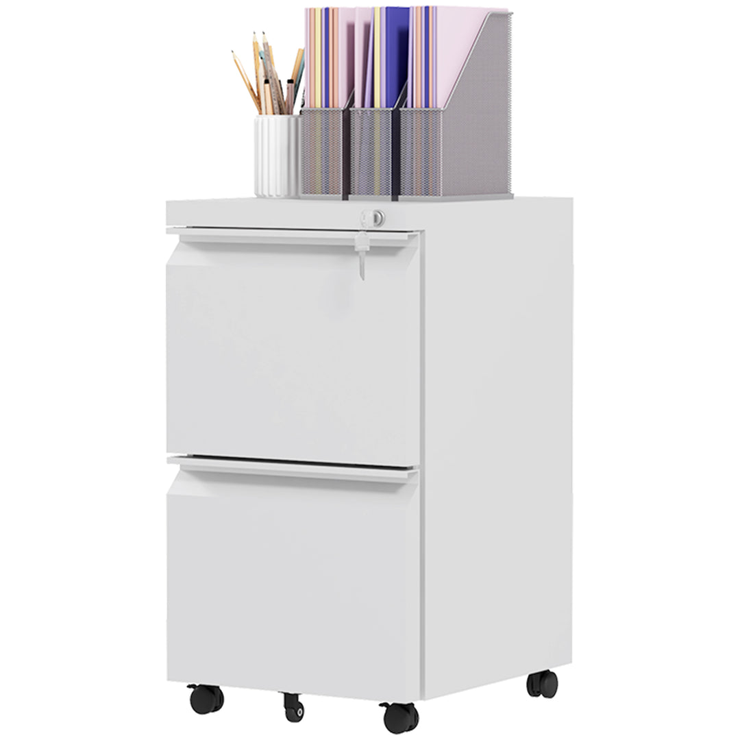 Vinsetto 2-Drawer Mobile Filing Cabinet on Wheels, Steel Lockable File Cabinet with Adjustable Hanging Bar for Letter, A4 and Legal Size, White