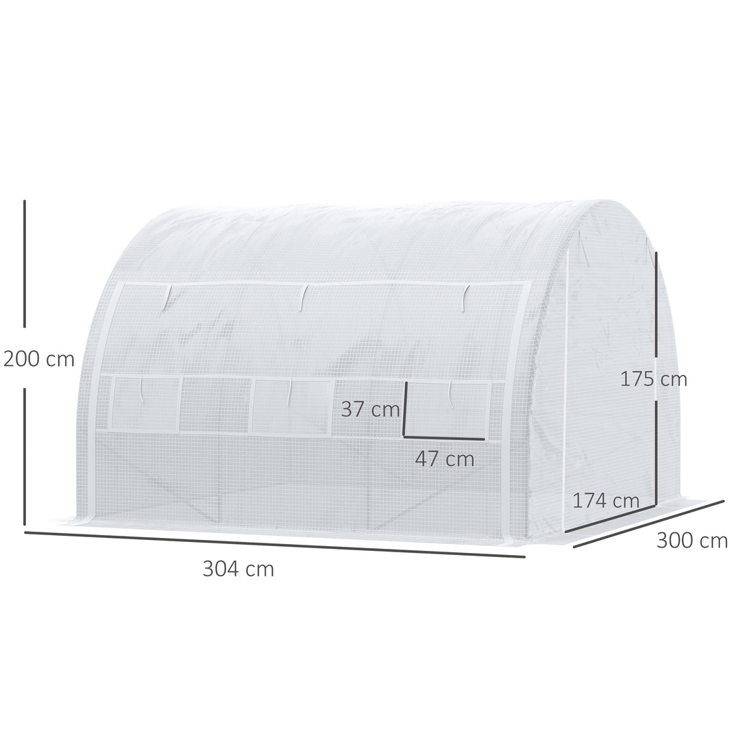 Outsunny 3 x 3 x 2 m Polytunnel Greenhouse, Walk in Pollytunnel Tent with Steel Frame, Reinforced Cover Zippered Door 6 Windows for Garden White
