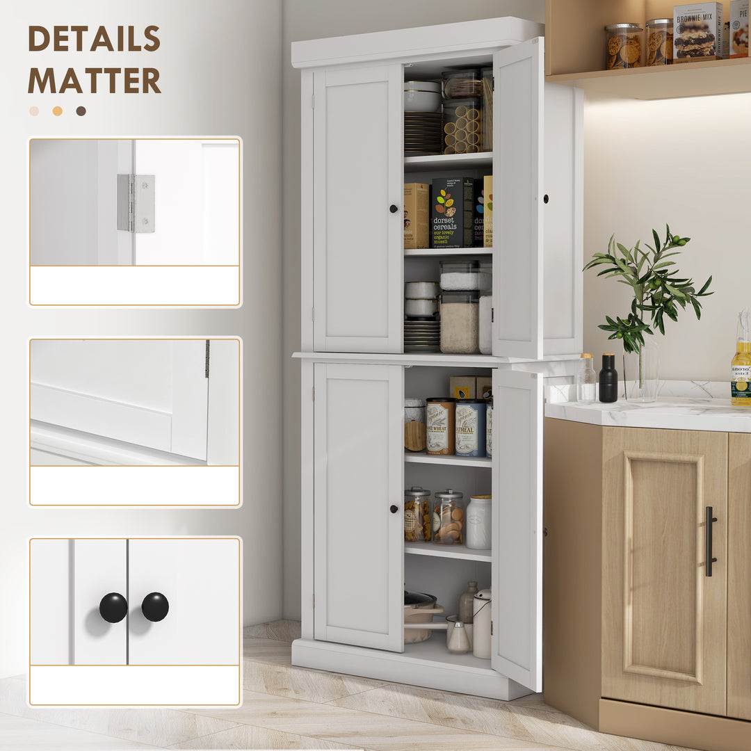 Freestanding Kitchen Cupboard with 4 Doors, Storage Cabinet with 6-Tier Shelving and 4 Adjustable Shelves, White