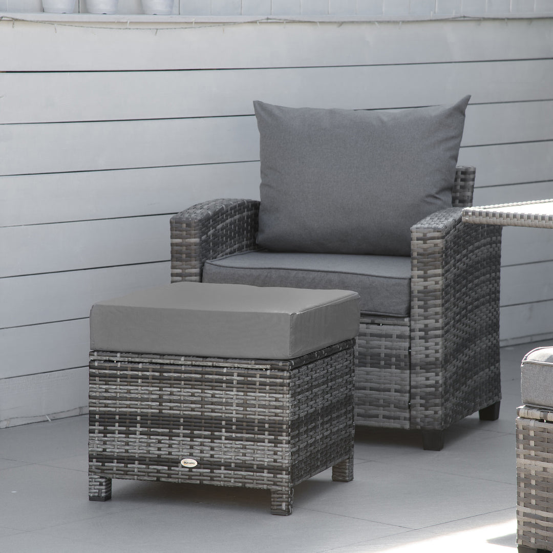 Outsunny Rattan Footstool Wicker Ottoman with Padded Seat Cushion Outdoor Patio Furniture for Backyard Garden Poolside Living Room 50x50x35cm Grey