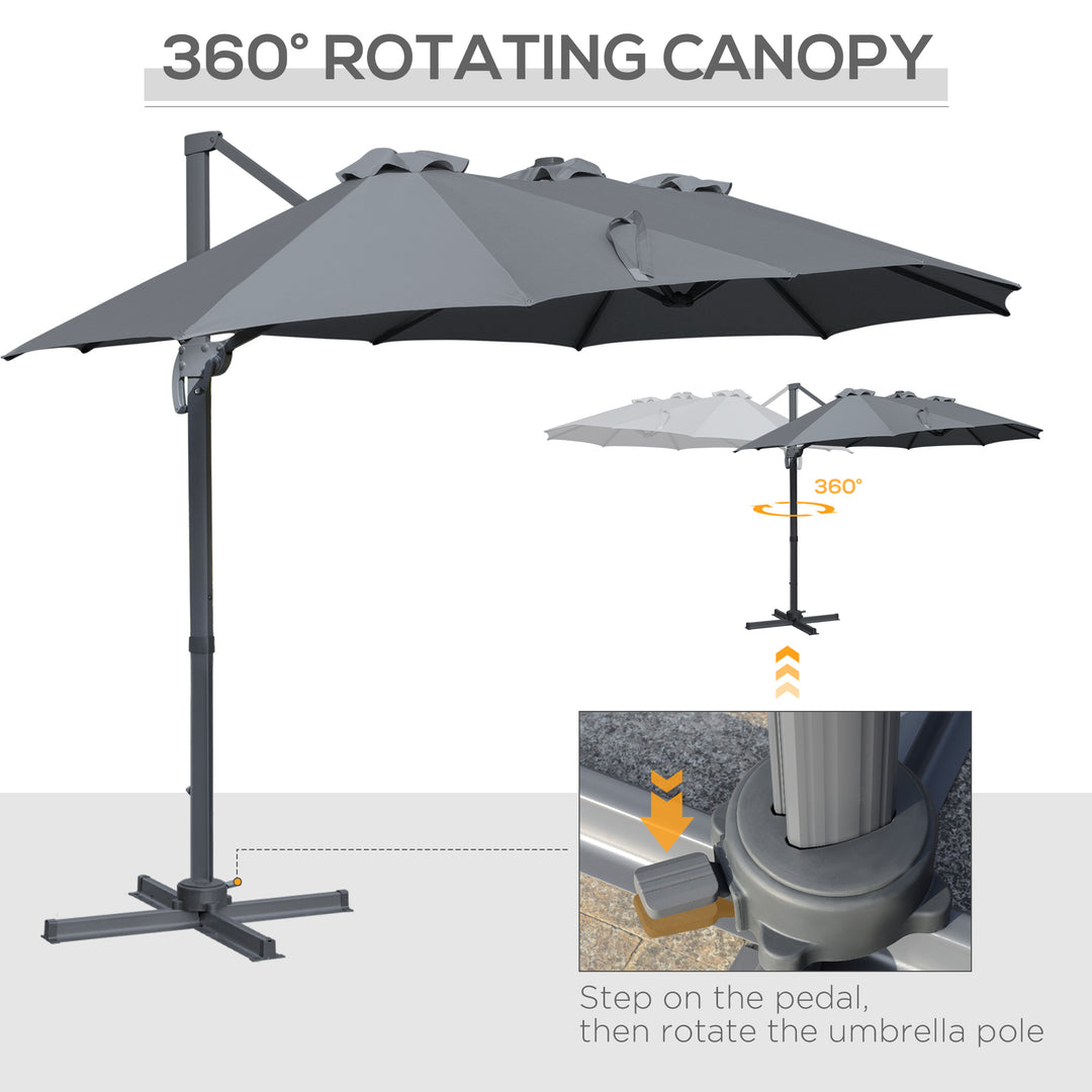4.5 m Patio Cantilever Roma Parasol, Large Double-Sided Rectangular Garden Umbrella with Crank Handle, 360° Cross Base for Bench, Outdoor