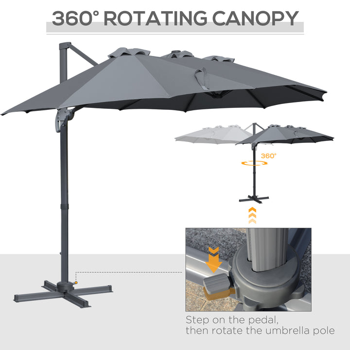 4.5 m Patio Cantilever Roma Parasol, Large Double-Sided Rectangular Garden Umbrella with Crank Handle, 360° Cross Base for Bench, Outdoor