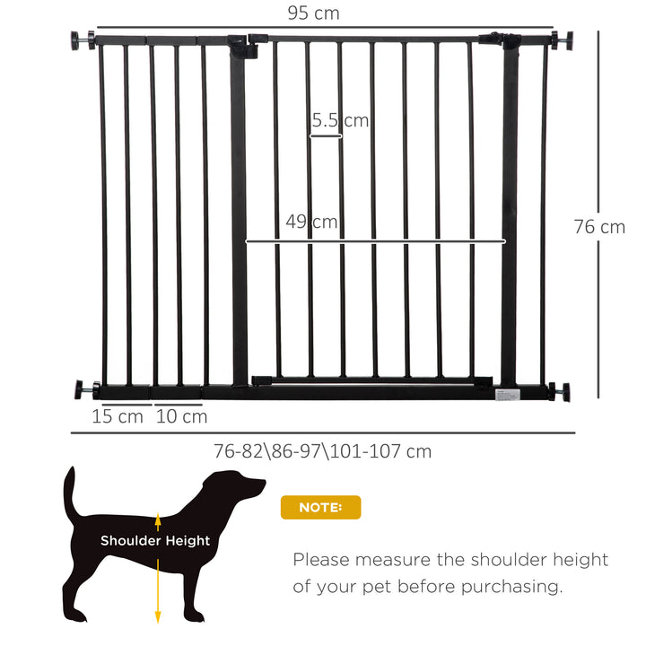 PawHut Dog Gate Pet Safety Gate Stair Barrier Auto Close Door Adjustable 76 - 107 cm, Black