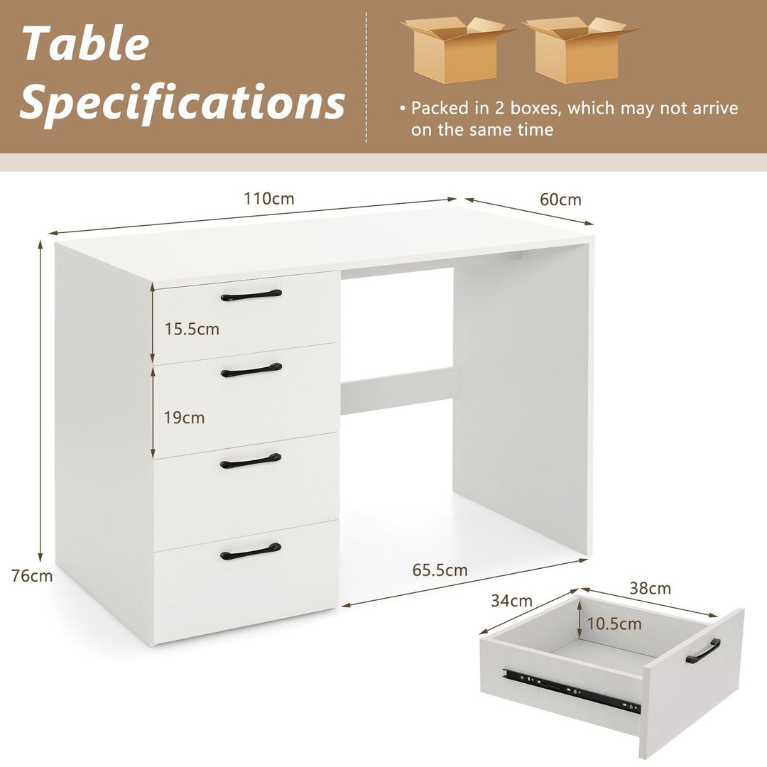 Wooden Computer Desk with 4 Drawers-White