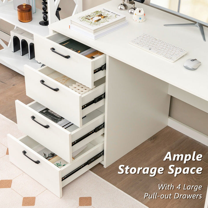 Wooden Computer Desk with 4 Drawers-White