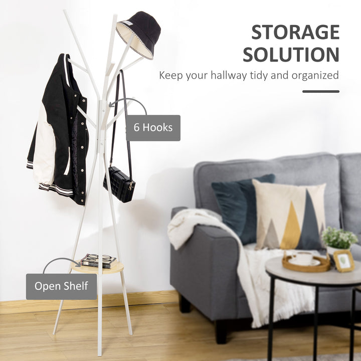 180cm Free Standing Metal Coat Rack Stand 9 Hooks Clothes Tree with 1 Shelf Hat Display Hall Tree Hanger Bag for Hallway Living Room White