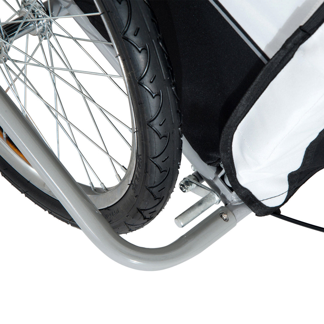 Collapsible Bike Trailer 2-Seater for Baby Bicycle with Pivot Wheel Suitable For 18 Month + Child(Black and White)
