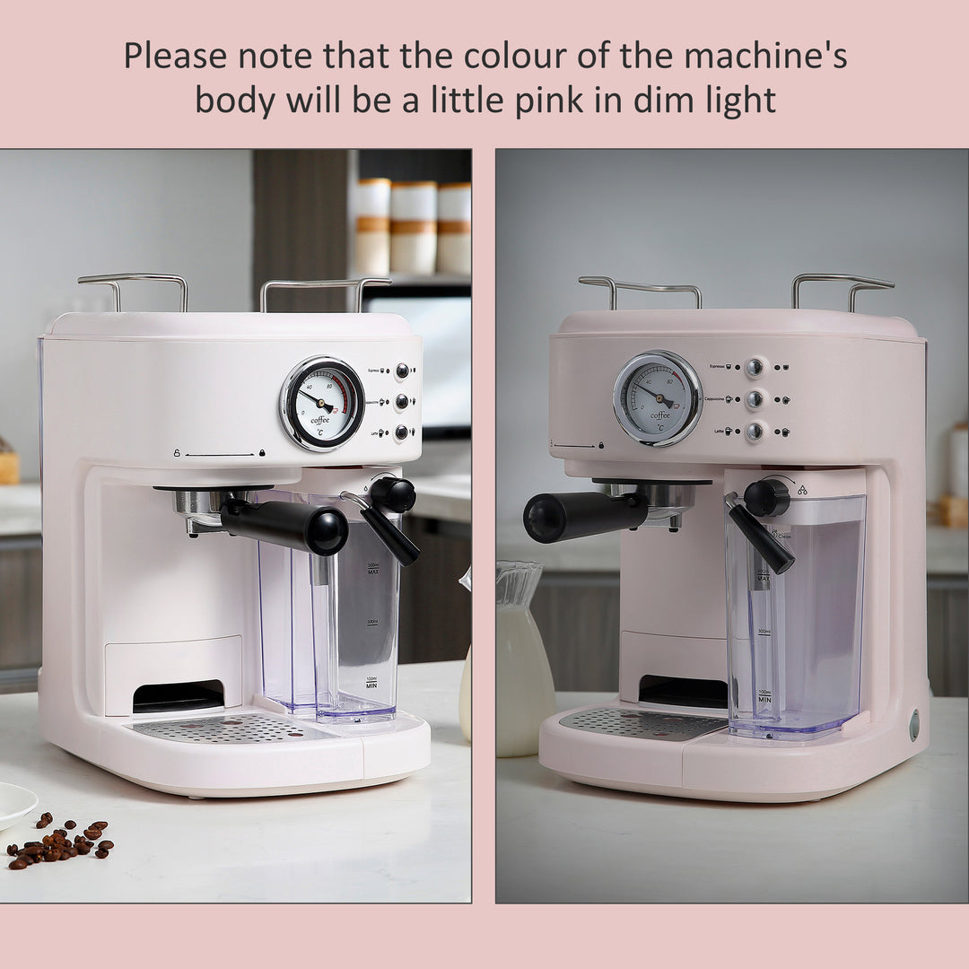 5Pc Coffee Machine, Espresso &amp; Cappuccino &amp; Latte Maker with Milk Frothing Steamer, 1.5L
