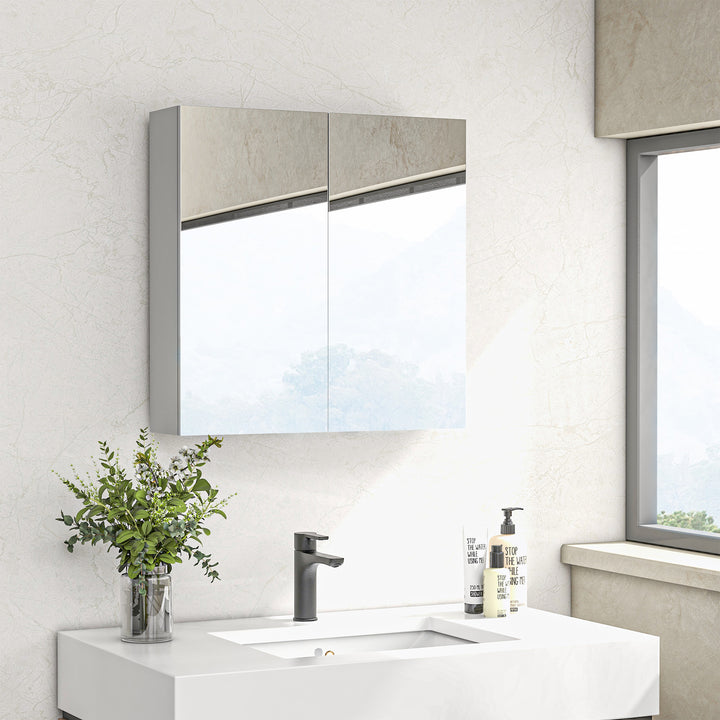 Bathroom Mirror Cabinet, Wall Mounted Storage with Adjustable Shelf, 60W x 15D x 60Hcm, High Gloss White